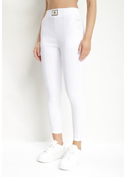 Białe Elastyczne Spodnie z Wysokim Stanem z Gumką w Pasie Monuetta ze sklepu Born2be Odzież w kategorii Spodnie damskie - zdjęcie 171146079