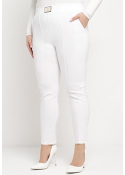 Białe Spodnie z Wysokim Stanem i Gumką w Pasie Geminia ze sklepu Born2be Odzież w kategorii Spodnie damskie - zdjęcie 171146086
