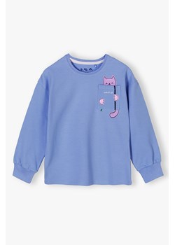 Bluzka z długim rękawem dla dziewczynki - niebieska z kotkiem ze sklepu 5.10.15 w kategorii Bluzy dziewczęce - zdjęcie 171146706