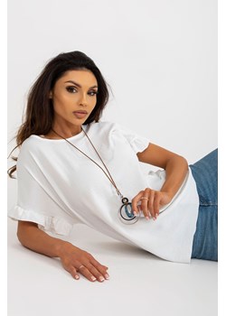 Ecru zwiewna bluzka oversize z krótkim rękawem ze sklepu 5.10.15 w kategorii Bluzki damskie - zdjęcie 171146777