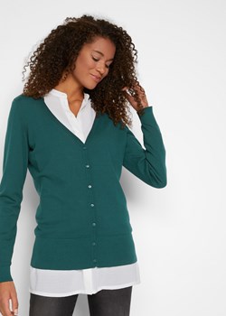 Sweter rozpinany z gładkiej dzianiny z plisą guzikową ze sklepu bonprix w kategorii Swetry damskie - zdjęcie 171148035
