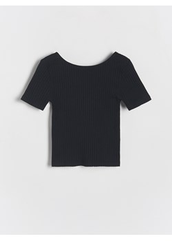 Reserved - Prążkowany t-shirt - czarny ze sklepu Reserved w kategorii Bluzki dziewczęce - zdjęcie 171148577