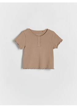 Reserved - Prążkowany t-shirt z guzikami - brązowy ze sklepu Reserved w kategorii Koszulki niemowlęce - zdjęcie 171148618