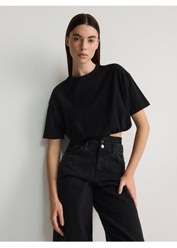 Reserved - Krótki t-shirt z bawełny - czarny ze sklepu Reserved w kategorii Bluzki damskie - zdjęcie 171148698