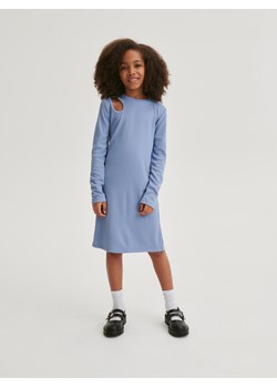 Reserved - Prążkowana sukienka z ozdobnym wycięciem - jasnoniebieski ze sklepu Reserved w kategorii Sukienki dziewczęce - zdjęcie 171148839