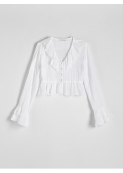 Reserved - Krótka bluzka z falbanami - biały ze sklepu Reserved w kategorii Bluzki damskie - zdjęcie 171148978