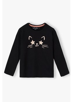 Bawełniana czarna bluzka z kotem dla dziewczynki - długi rękaw ze sklepu 5.10.15 w kategorii Bluzki dziewczęce - zdjęcie 171149616
