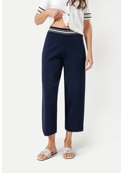 Granatowe spodnie z dzianiny z ozdobnym pasem i kieszonkami ze sklepu Molton w kategorii Spodnie damskie - zdjęcie 171150907