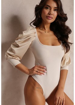 Jasnobeżowe Body z Marszczonym Bufiastym Rękawem Chiki ze sklepu Renee odzież w kategorii Bluzki damskie - zdjęcie 171153065