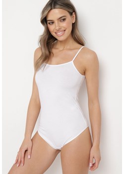 Białe Body z Elastycznej Bawełny na Cienkich Ramiączkach Meleese ze sklepu Born2be Odzież w kategorii Body damskie - zdjęcie 171153217