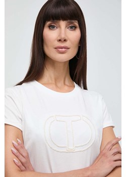 Twinset t-shirt bawełniany damski kolor beżowy ze sklepu ANSWEAR.com w kategorii Bluzki damskie - zdjęcie 171162305