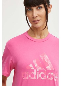 adidas t-shirt bawełniany damski kolor różowy IS4257 ze sklepu ANSWEAR.com w kategorii Bluzki damskie - zdjęcie 171162315