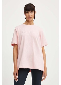 Guess t-shirt bawełniany ATHENA damski kolor różowy V4GI12 KC641 ze sklepu ANSWEAR.com w kategorii Bluzki damskie - zdjęcie 171162337