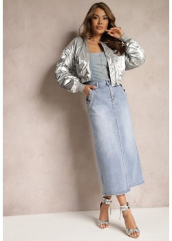Jasnoniebieska Jeansowa Spódnica High Waist z Nitami Przy Kieszeniach Nellajoy ze sklepu Renee odzież w kategorii Spódnice - zdjęcie 171166319
