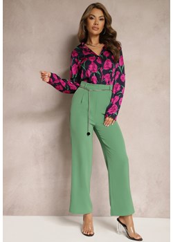Zielone Eleganckie Spodnie z Rozszerzanymi Nogawkami Wykończone Ozdobnym Łańcuszkiem w Pasie Hamophona ze sklepu Renee odzież w kategorii Spodnie damskie - zdjęcie 171166349