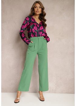 Zielone Spodnie z Szeroką Prostą Nogawką Wykończone Gumką w Pasie Zapinane na Zamek Błyskawiczny Sonoria ze sklepu Renee odzież w kategorii Spodnie damskie - zdjęcie 171166359