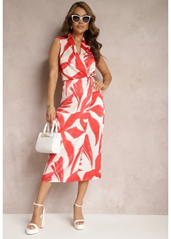 Biało-Czerwona Kopertowa Spódnica Midi z Abstrakcyjnym Printem Malinae ze sklepu Renee odzież w kategorii Spódnice - zdjęcie 171166369