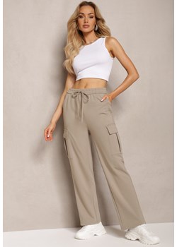 Beżowe Spodnie dresowe z Bawełny z Szerokimi Kieszeniami Cargo Tanelle ze sklepu Renee odzież w kategorii Spodnie damskie - zdjęcie 171166479