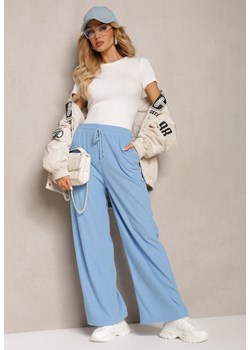 Niebieskie Szerokie Spodnie o Prążkowanym Kroju z Gumką w Pasie  Jovulla ze sklepu Renee odzież w kategorii Spodnie damskie - zdjęcie 171166509