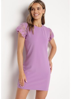 Fioletowa Dopasowana Sukienka z Koronkowym Rękawkiem Cidariana ze sklepu Born2be Odzież w kategorii Sukienki - zdjęcie 171166905