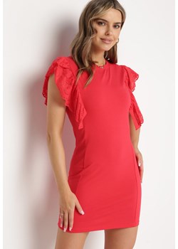 Czerwona Dopasowana Bawełniana Sukienka z Ażurową Falbanką Belohia ze sklepu Born2be Odzież w kategorii Sukienki - zdjęcie 171166919
