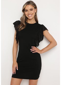 Czarna Dopasowana Bawełniana Sukienka z Ażurową Falbanką Belohia ze sklepu Born2be Odzież w kategorii Sukienki - zdjęcie 171166926