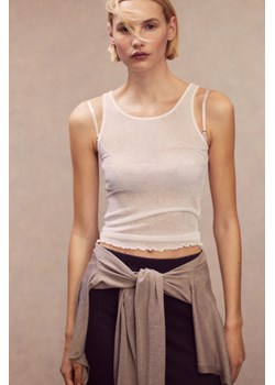 H & M - Prążkowana koszulka z owerlokiem - Biały ze sklepu H&M w kategorii Bluzki damskie - zdjęcie 171174798