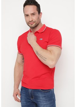 Czerwona Bawełniana Koszulka Polo z Krótkim Rękawem i Kołnierzykiem Ozdobiona Paskami Vinneli ze sklepu Born2be Odzież w kategorii T-shirty męskie - zdjęcie 171187137