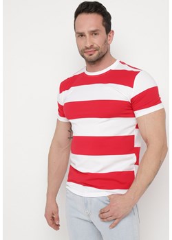 Czerwona Casualowa Koszulka z Krótkim Rękawem z Bawełny w Paski Benneli ze sklepu Born2be Odzież w kategorii T-shirty męskie - zdjęcie 171187158