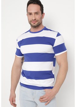 Niebieska Casualowa Koszulka z Krótkim Rękawem z Bawełny w Paski Benneli ze sklepu Born2be Odzież w kategorii T-shirty męskie - zdjęcie 171187165