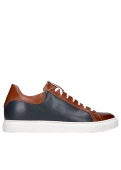 Granatowo-brązowe sneakersy podwyższające, buty ze skóry, Conhpol Dynamic, SH2680-05 ze sklepu Konopka Shoes w kategorii Trampki męskie - zdjęcie 171187485
