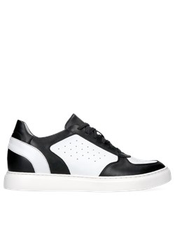 Biało-czarne sneakersy podwyższające, buty ze skóry, Conhpol Dynamic, SH2685-02 ze sklepu Konopka Shoes w kategorii Buty sportowe damskie - zdjęcie 171187516