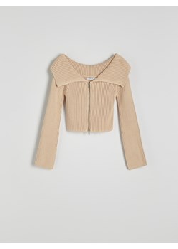 Reserved - Krótki sweter z kołnierzem - beżowy ze sklepu Reserved w kategorii Swetry damskie - zdjęcie 171188345