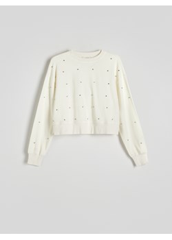Reserved - Bawełniana bluza z aplikacjami - złamana biel ze sklepu Reserved w kategorii Bluzy damskie - zdjęcie 171188348