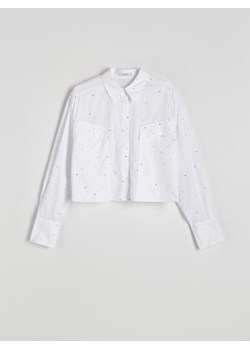 Reserved - Krótka koszula z aplikacjami ze strasu - biały ze sklepu Reserved w kategorii Bluzki damskie - zdjęcie 171188645