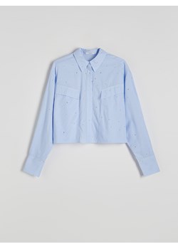 Reserved - Krótka koszula z aplikacjami ze strasu - jasnoniebieski ze sklepu Reserved w kategorii Koszule damskie - zdjęcie 171188647