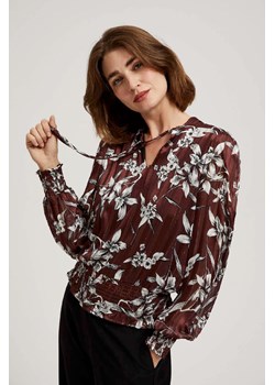 Kasztanowa koszula damska w kwiaty z wiązaniem ze sklepu 5.10.15 w kategorii Koszule damskie - zdjęcie 171189075