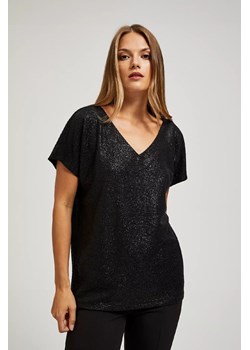 Brokatowa czarna bluzka damska z krótkim rękawem ze sklepu 5.10.15 w kategorii Bluzki damskie - zdjęcie 171189129