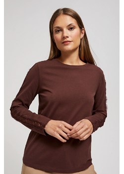 Brązowa bluzka damska z długim rękawem i koronką ze sklepu 5.10.15 w kategorii Bluzki damskie - zdjęcie 171189149