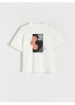 Reserved - T-shirt oversize z nadrukiem - złamana biel ze sklepu Reserved w kategorii T-shirty chłopięce - zdjęcie 171189887