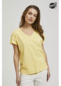 Bluzka z dekoltem w serek i krótkimi rękawami żółta ze sklepu Moodo.pl w kategorii Bluzki damskie - zdjęcie 171190149