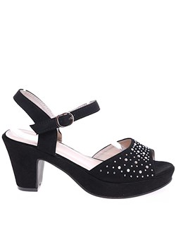 Czarne damskie sandały na słupku i platformie /D8-1 16075 G283/ ze sklepu Pantofelek24.pl w kategorii Sandały damskie - zdjęcie 171190287