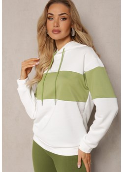 Biało-Zielona  Bluza z Bawełny Typu Kangur z Kapturem Hetella ze sklepu Renee odzież w kategorii Bluzy damskie - zdjęcie 171191737