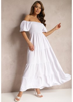 Biała Bufiasta Sukienka z Falbankami i Gumką w Pasie Florula ze sklepu Renee odzież w kategorii Sukienki - zdjęcie 171191858