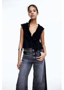 H & M - Bawełniany top z falbankami - Czarny ze sklepu H&M w kategorii Bluzki damskie - zdjęcie 171197758