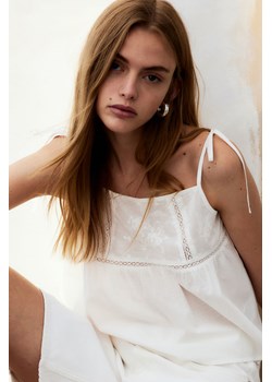 H & M - Haftowany top na ramiączkach - Biały ze sklepu H&M w kategorii Bluzki damskie - zdjęcie 171197798