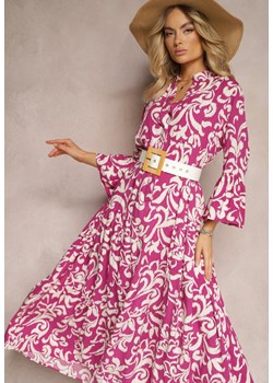 Fioletowa Rozkloszowana Sukienka z Wiskozy w Ornamentalny Wzór Irlilena ze sklepu Renee odzież w kategorii Sukienki - zdjęcie 171199765