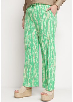 Zielone Szerokie Spodnie z Wysokim Stanem i Gumką w Pasie Miffiana ze sklepu Born2be Odzież w kategorii Spodnie damskie - zdjęcie 171199917