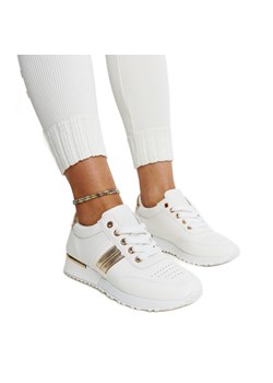 Biało-złote sneakersy na gumowej platformie Nihad białe ze sklepu ButyModne.pl w kategorii Buty sportowe damskie - zdjęcie 171207337