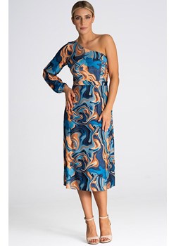 Sukienka wzorzysta na jedno ramię M962/156, Kolor niebieski-wzór, Rozmiar L, Figl ze sklepu Primodo w kategorii Sukienki - zdjęcie 171209068
